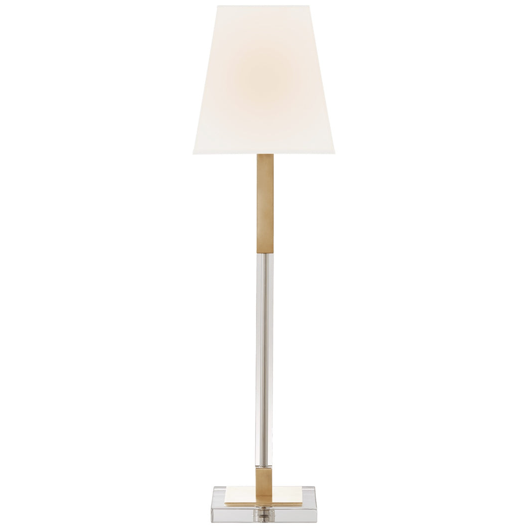 Reagan Buffet Lamp in Antique-Burnished Brass & Crystal w/ Linen Shade
