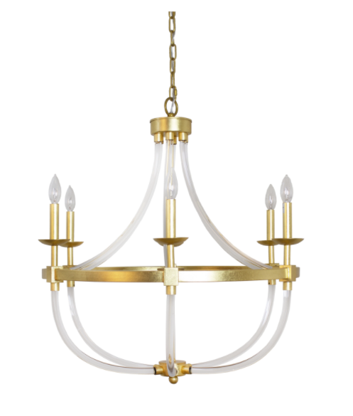 Layla G - Six Light Chandelier w/ Acrylic Frame & Gold Leaf Details