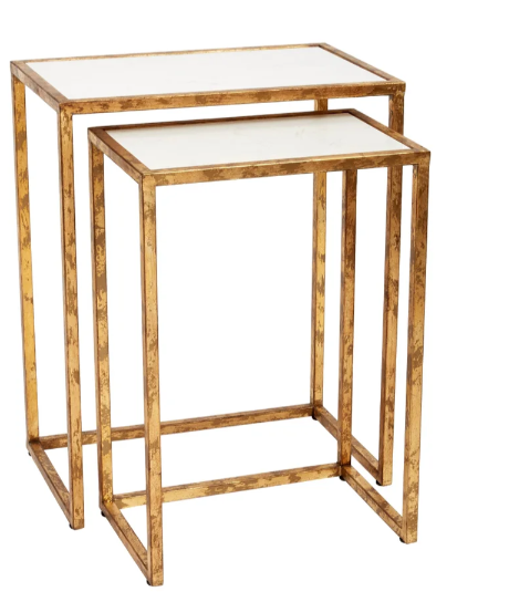 Loyola Aged Gold and White Marble Topped Nesting Tables