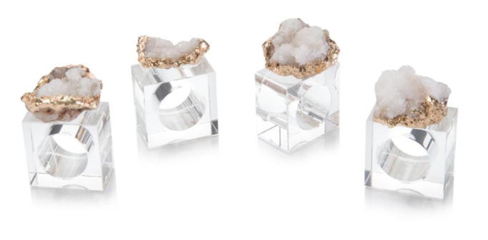 White and Gold Geode Napkin Rings Set of 4