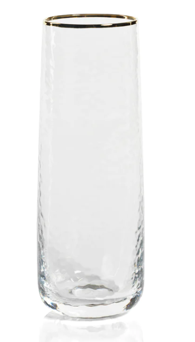 Negroni Hammered Stemless Flute w/ Gold Rim