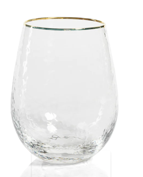 Negroni Hammered Stemless All Purpose Glass w/ Gold Rim
