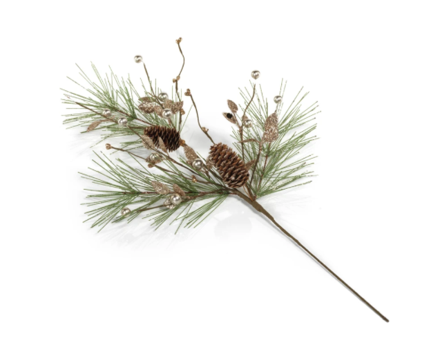 Needle Pine Tree Pick w/ Glitter Branch and Pinecones 6