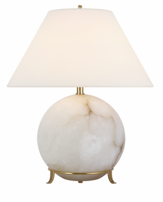 Price Small Table Lamp in Alabaster with Linen Shade, 19.25