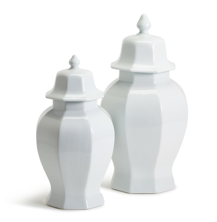 White Hexagonal Temple Jar, Small/Large