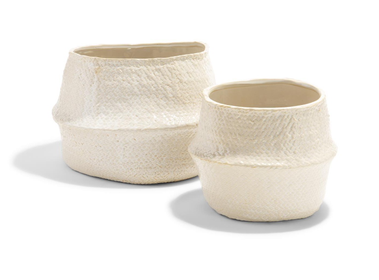 White Pot Decoration with Weave Texture